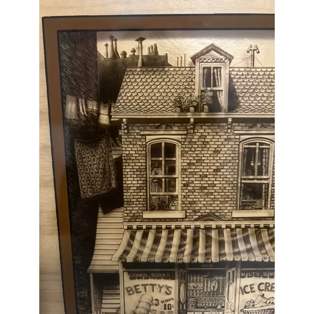 Vintage 1970's retro quaint old fashion ice cream shop print